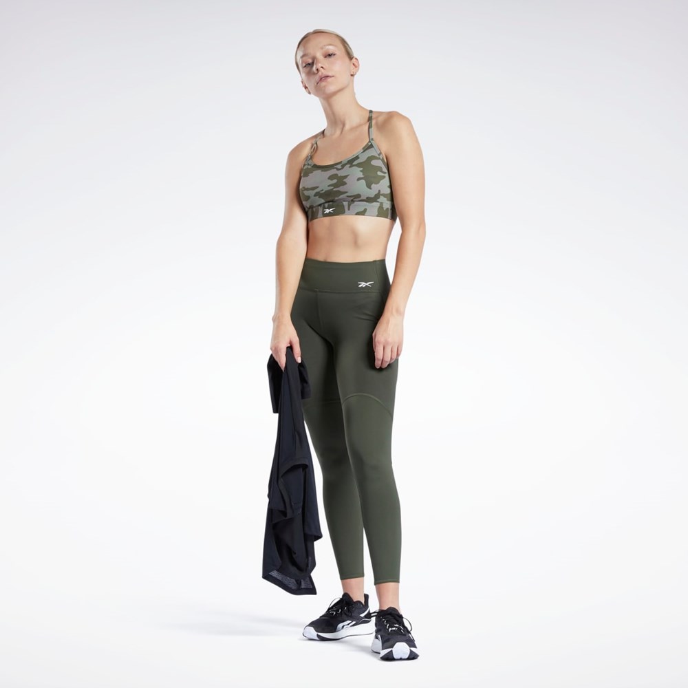 Army Green Reebok Lux Skinny Strap Camo Print Sports Bra | HF0738