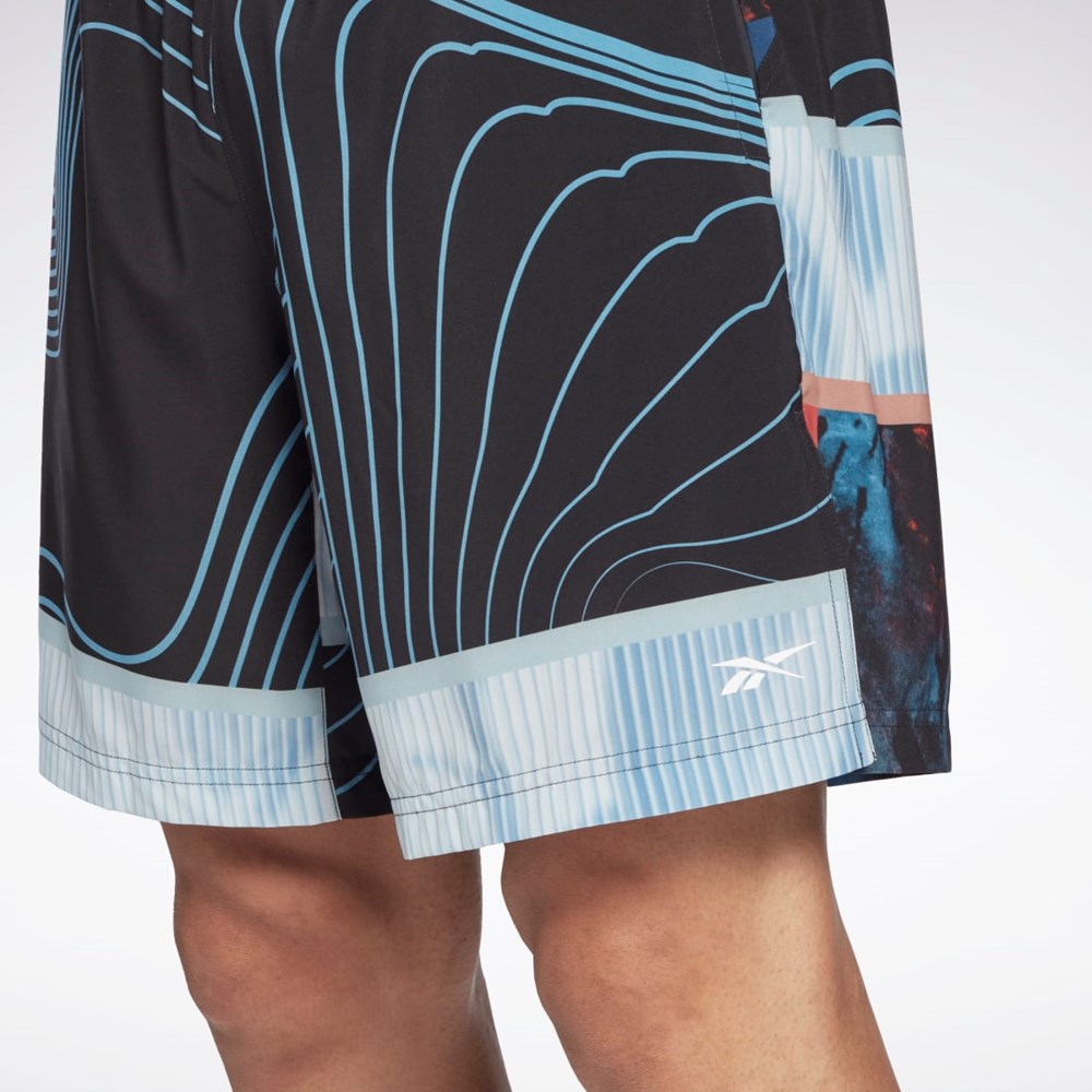 Black Reebok Austin Allover Print Shorts | HA9043