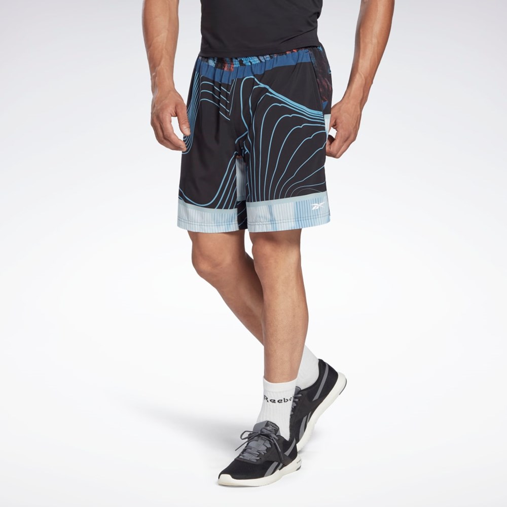 Black Reebok Austin Allover Print Shorts | HA9043