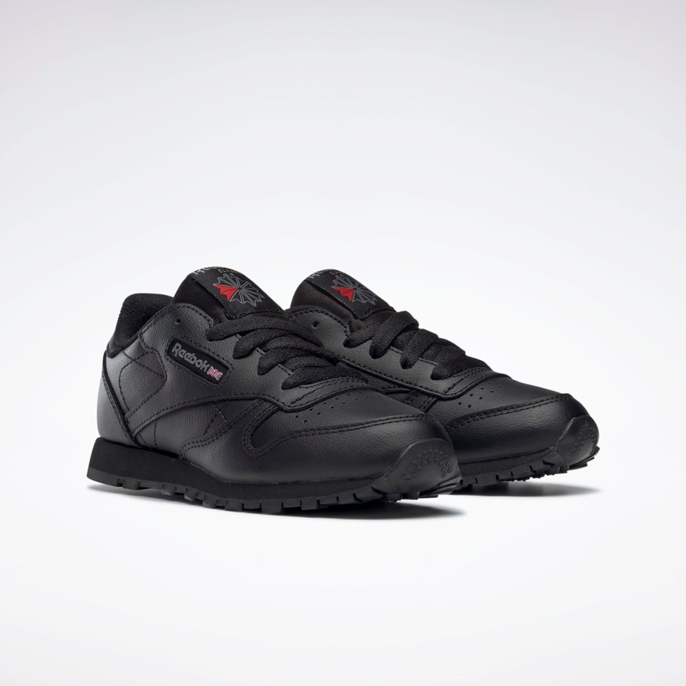 Black Reebok Classic Leather Shoes - Preschool | 50170