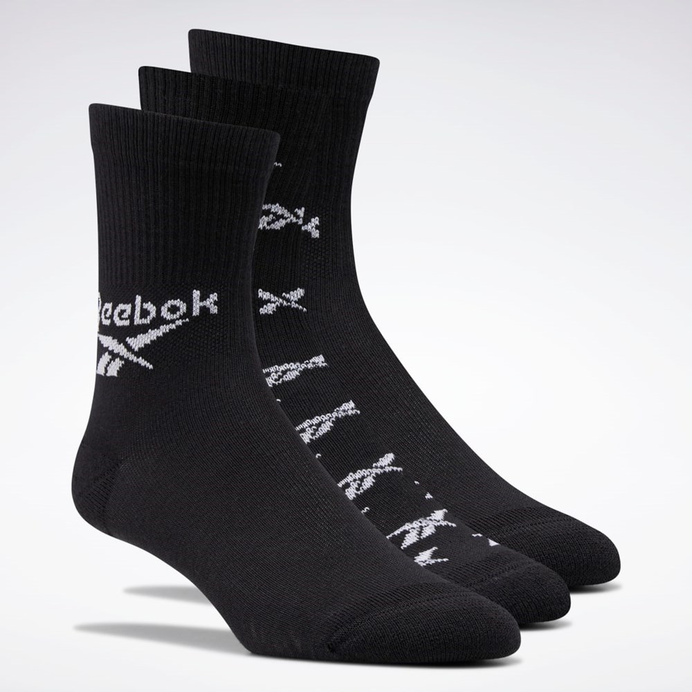 Black Reebok Classics Fold-Over Crew Socks 3 Pairs | GG6683