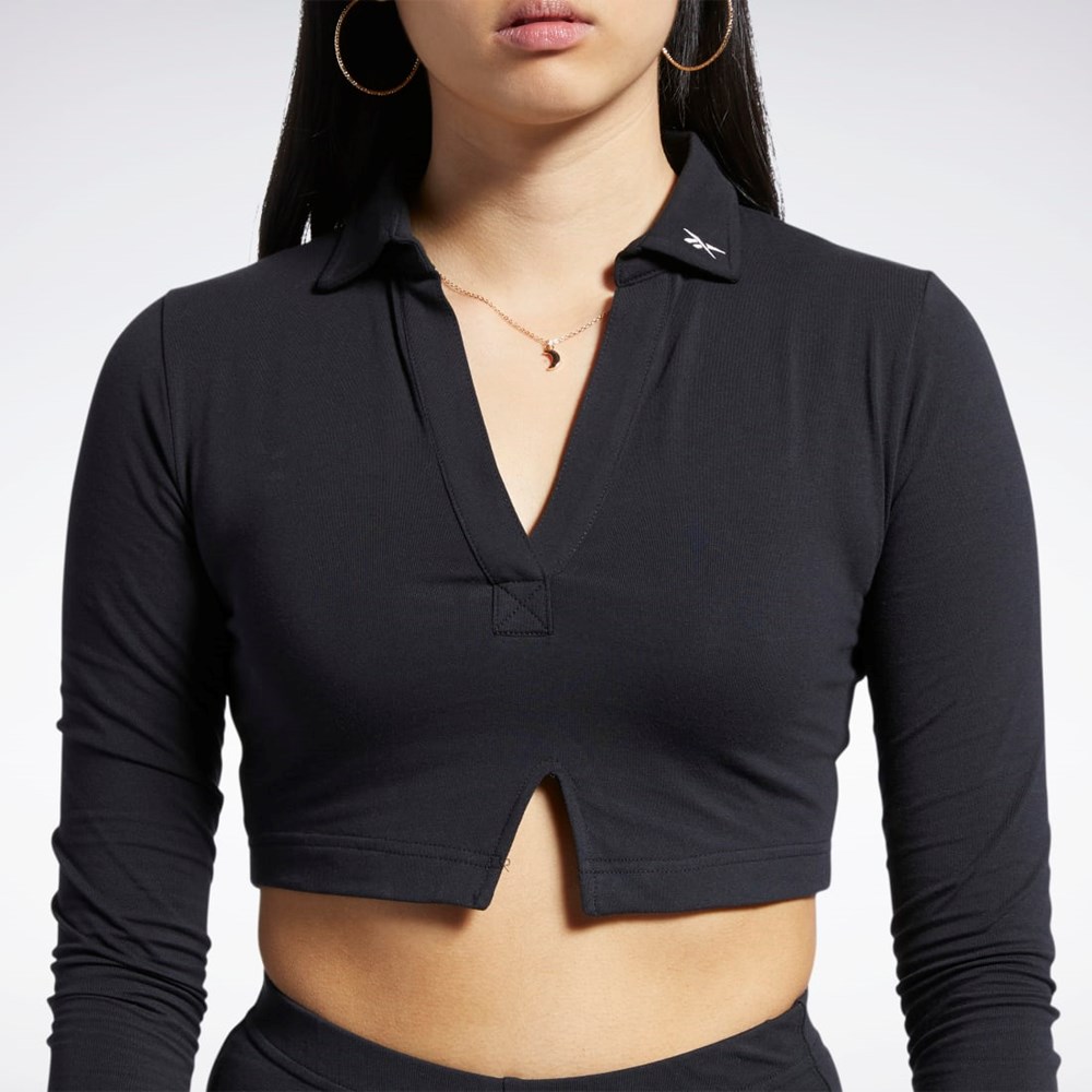 Black Reebok Classics Long Sleeve Polo Top | HH7365