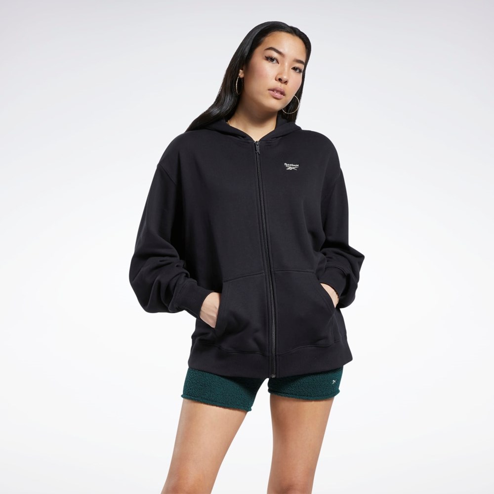 Black Reebok Classics Oversized Long Zip-Up Hoodie | HH9735