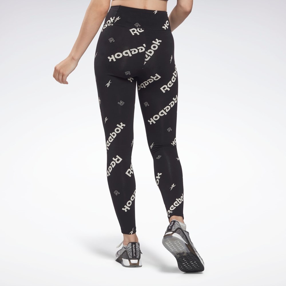 Black Reebok Identity Cotton Printed Leggings | HA5731