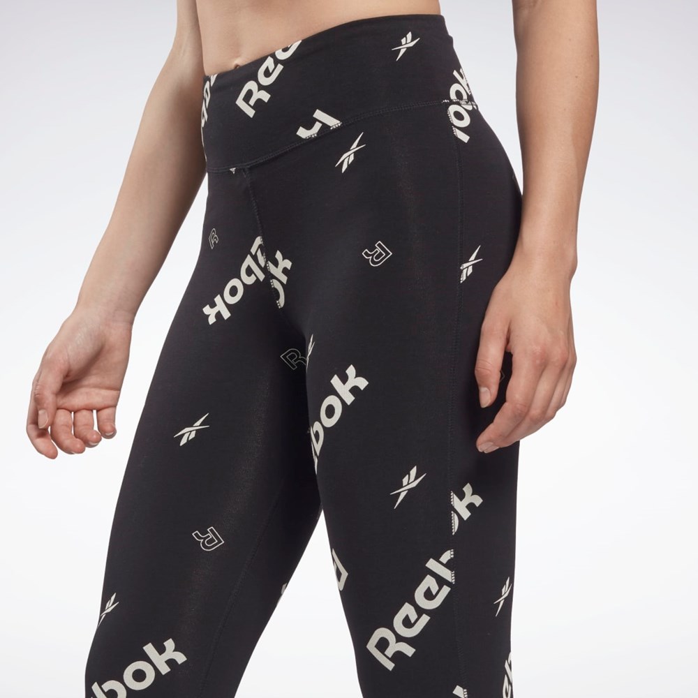 Black Reebok Identity Cotton Printed Leggings | HA5731