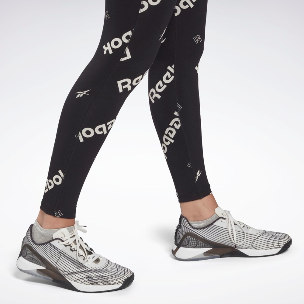 Black Reebok Identity Cotton Printed Leggings | HA5731