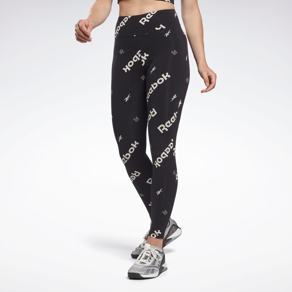 Black Reebok Identity Cotton Printed Leggings | HA5731