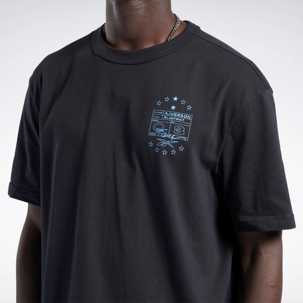 Black Reebok Iverson Basketball I3 Blueprint Short Sleeve T-Shirt | HG4343