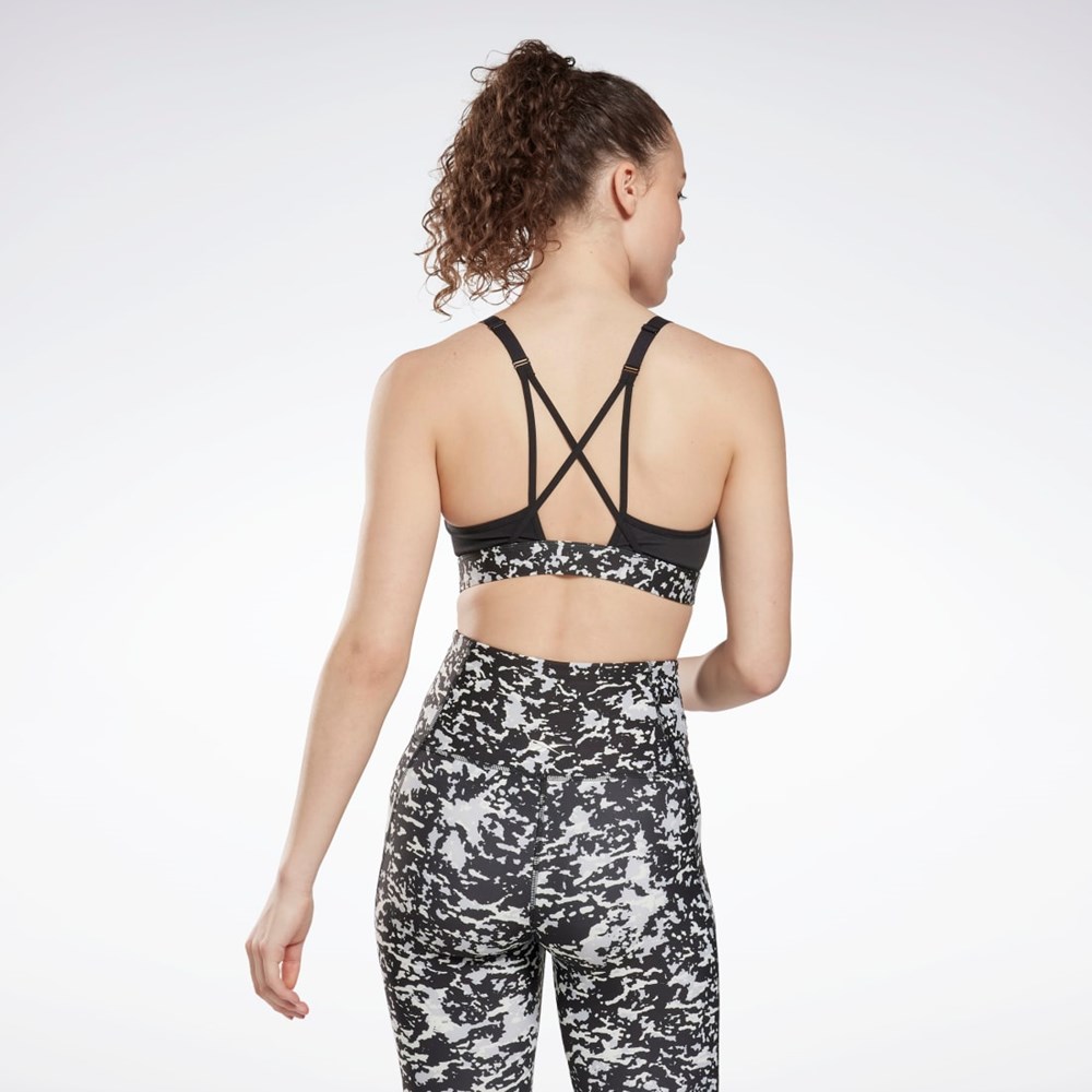 Black Reebok Lux Speckle Modern Safari Strappy Bra | HN7673