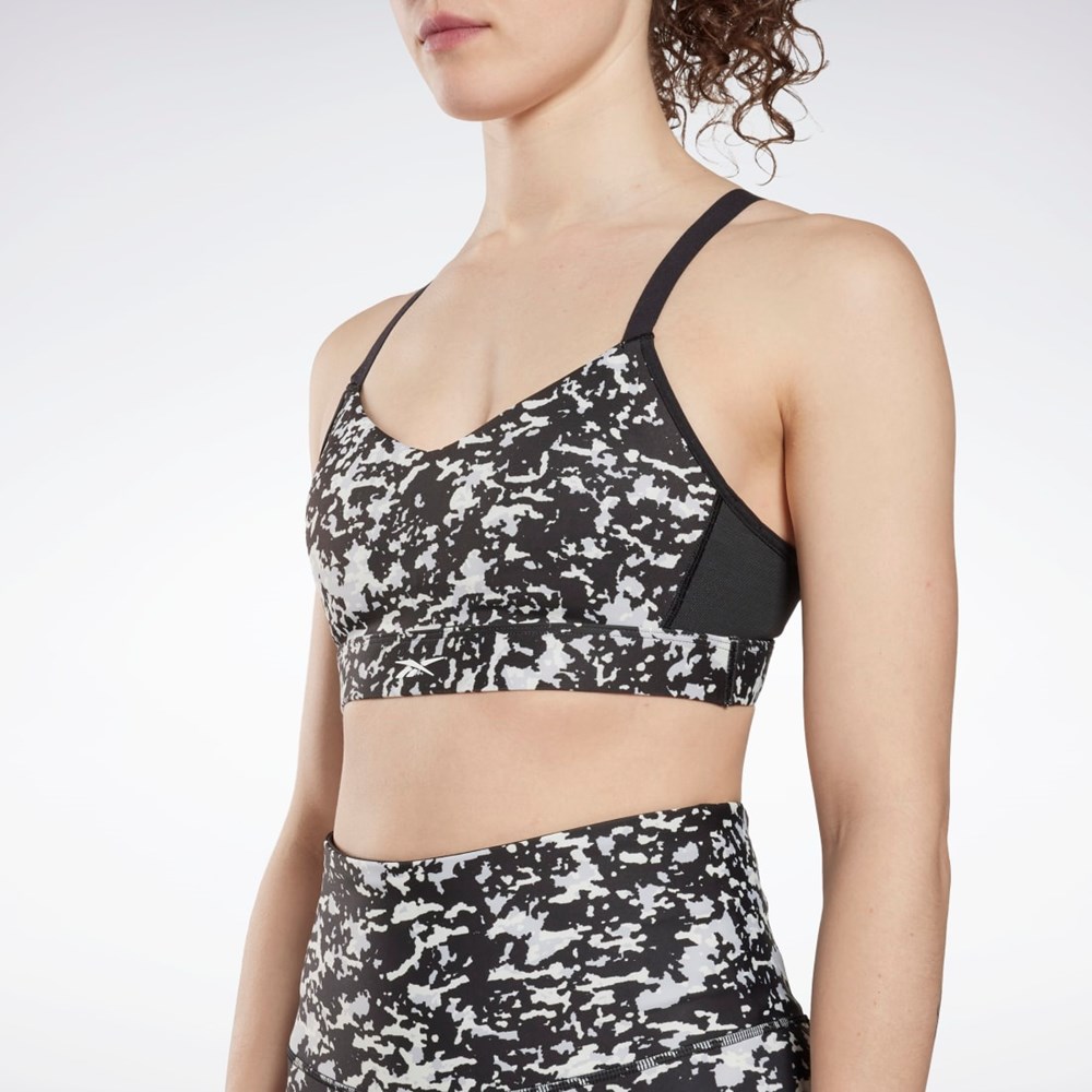 Black Reebok Lux Speckle Modern Safari Strappy Bra | HN7673