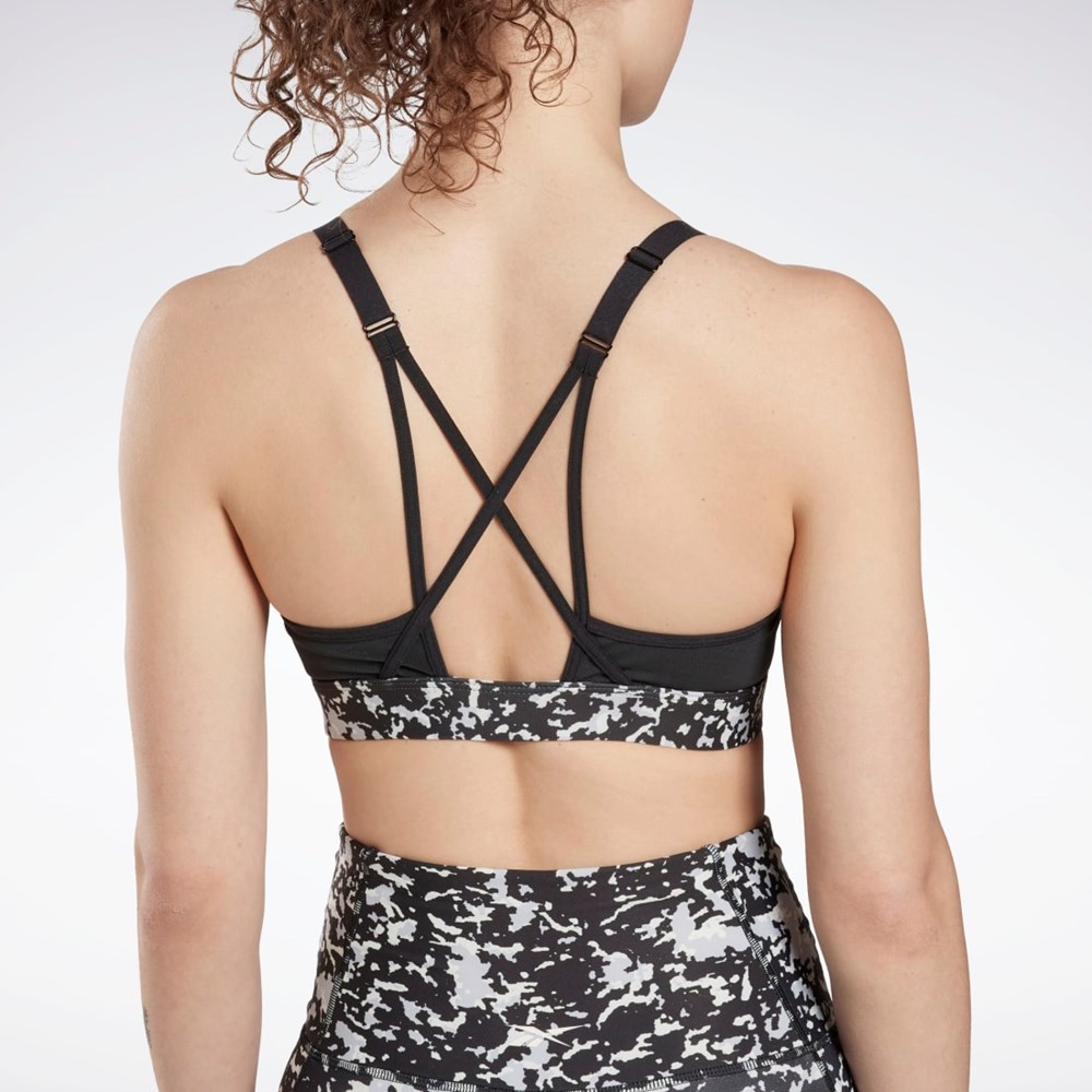 Black Reebok Lux Speckle Modern Safari Strappy Bra | HN7673