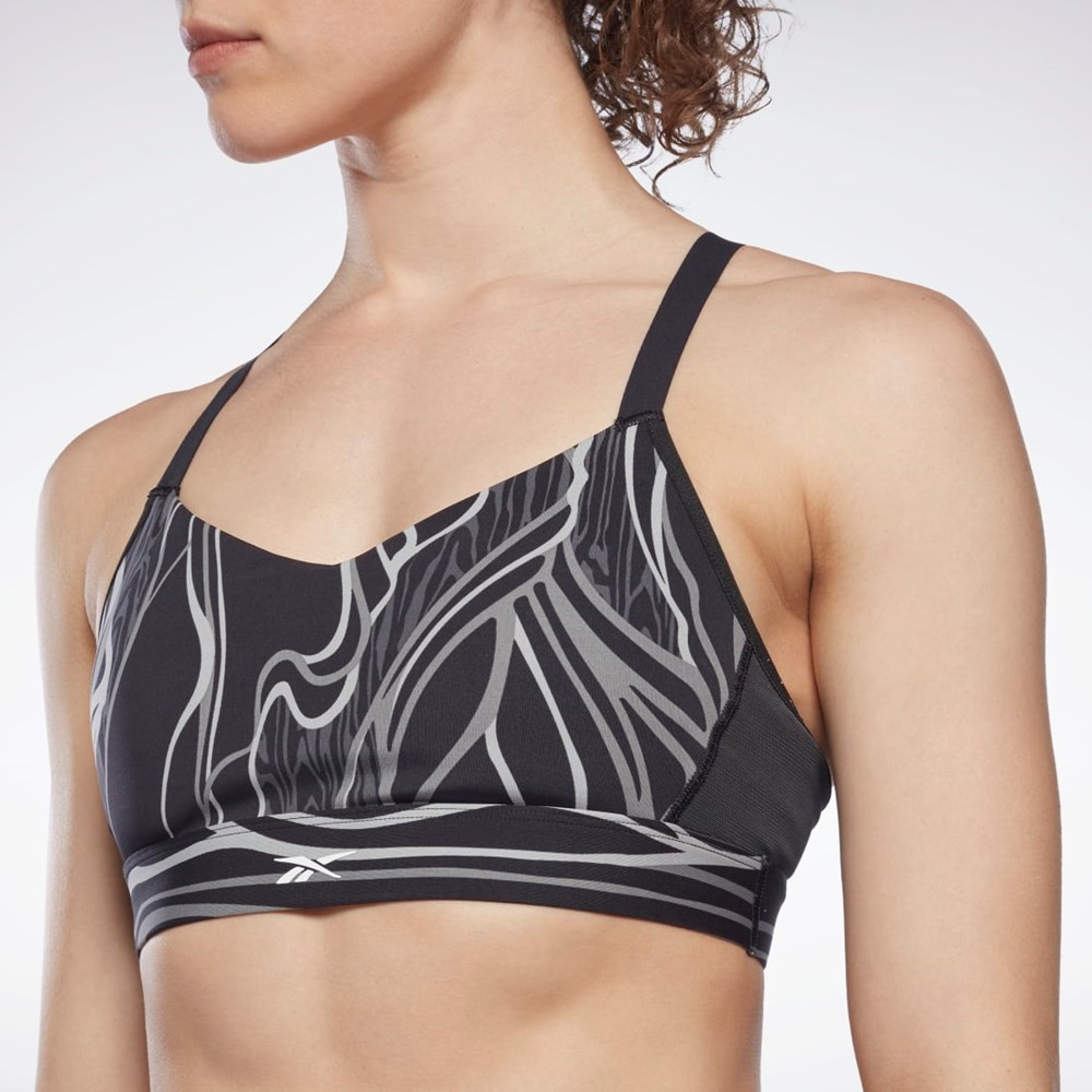 Black Reebok Lux Strappy Nature Grown Print Sports Bra | H51700