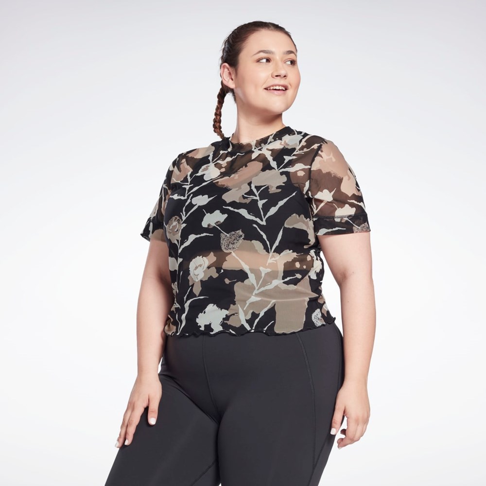 Black Reebok MYT Allover Print Mesh T-Shirt (Plus Size) | HA1473