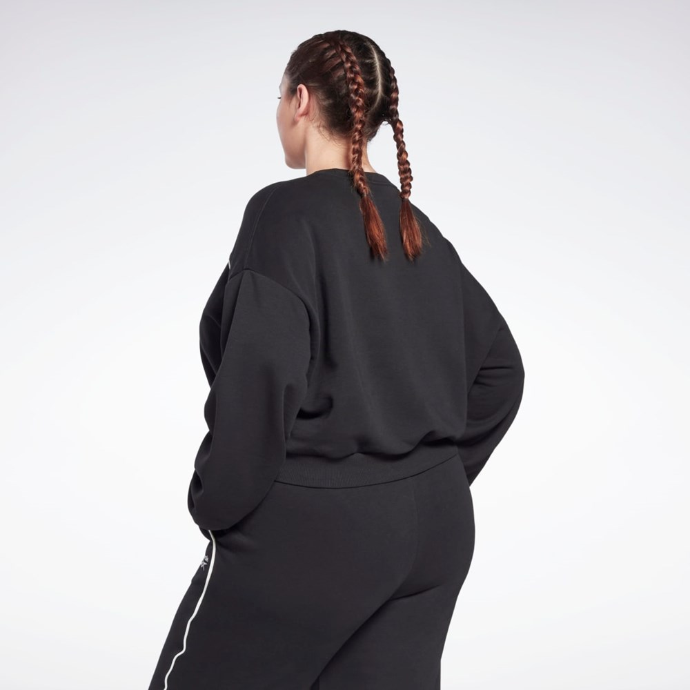 Black Reebok Piping Crewneck Sweatshirt (Plus Size) | H62537