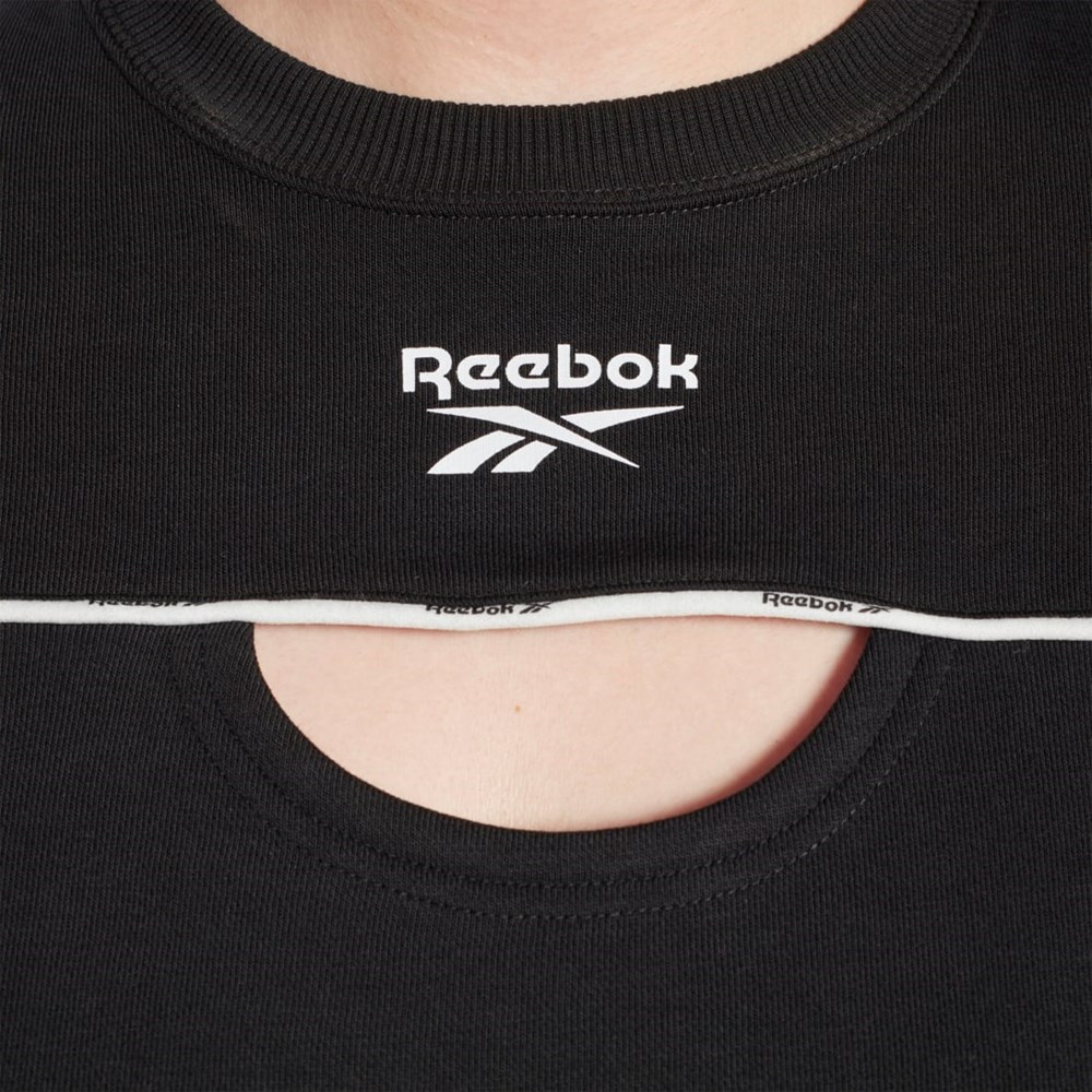 Black Reebok Piping Crewneck Sweatshirt (Plus Size) | H62537