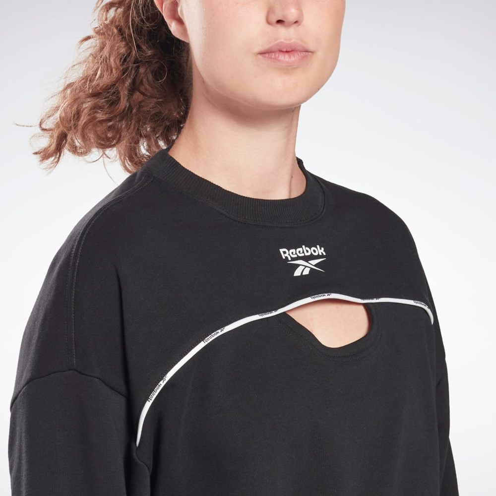 Black Reebok Piping Crewneck Sweatshirt | HB2335