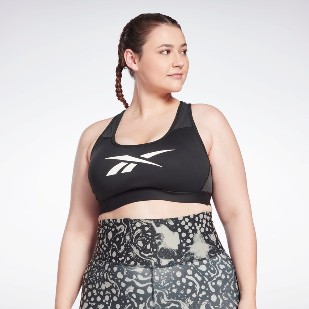 Black Reebok Reebok Lux Vector Racer Sports Bra (Plus Size) | HB6906