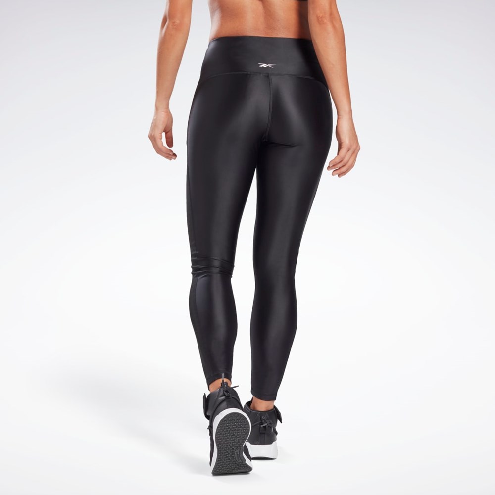 Black Reebok Shiny High-Rise Leggings | GL2458