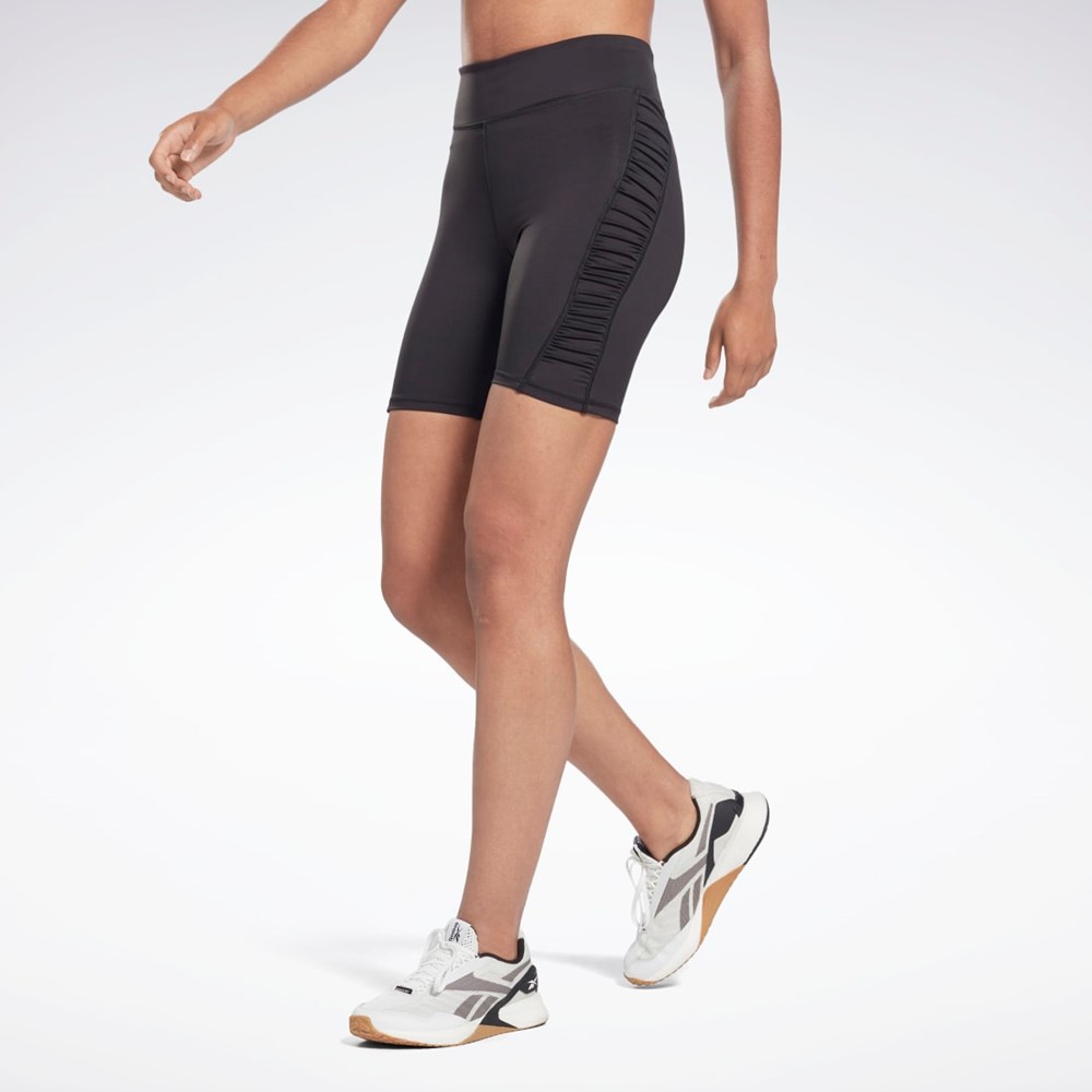 Black Reebok Studio Ruched High Rise Legging Shorts | H51833