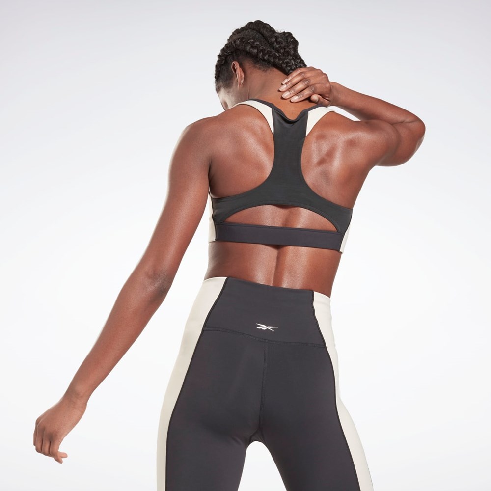 Black / Stucco Reebok Lux Racer Padded Colorblock Sports Bra | GS8925