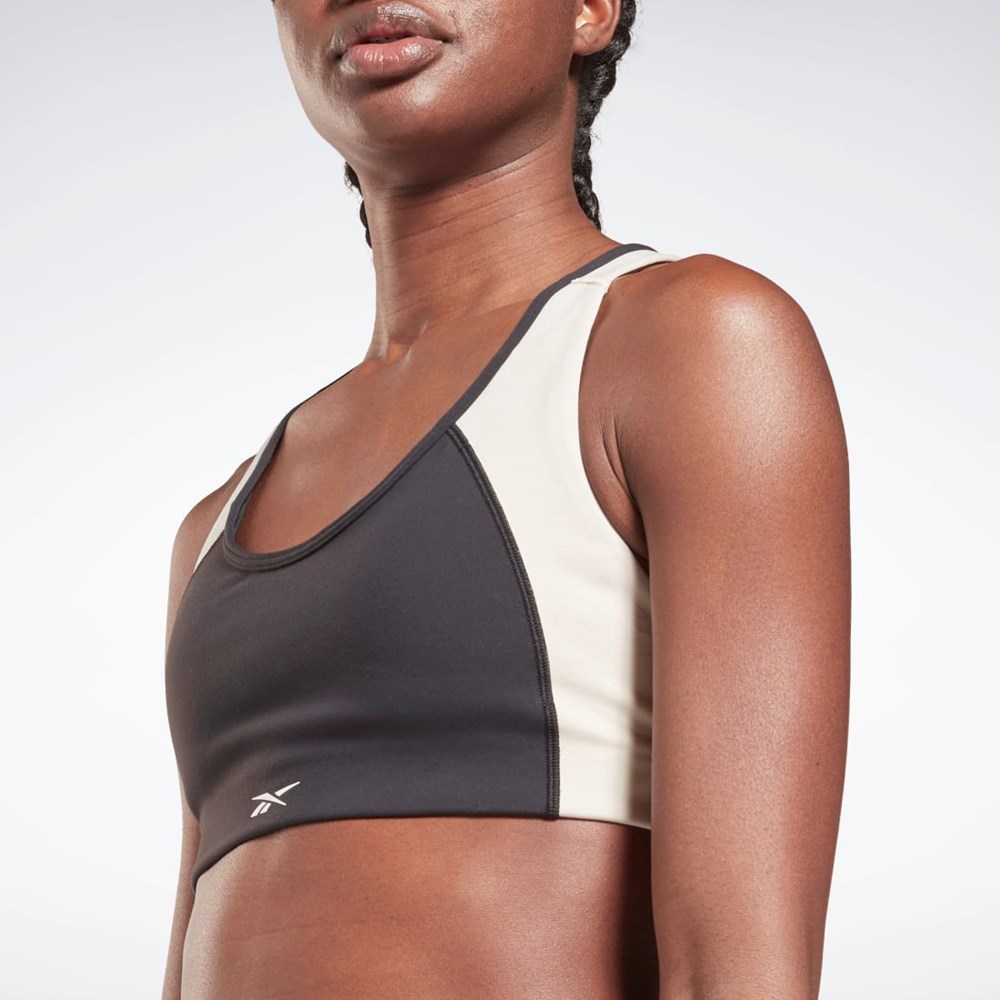 Black / Stucco Reebok Lux Racer Padded Colorblock Sports Bra | GS8925