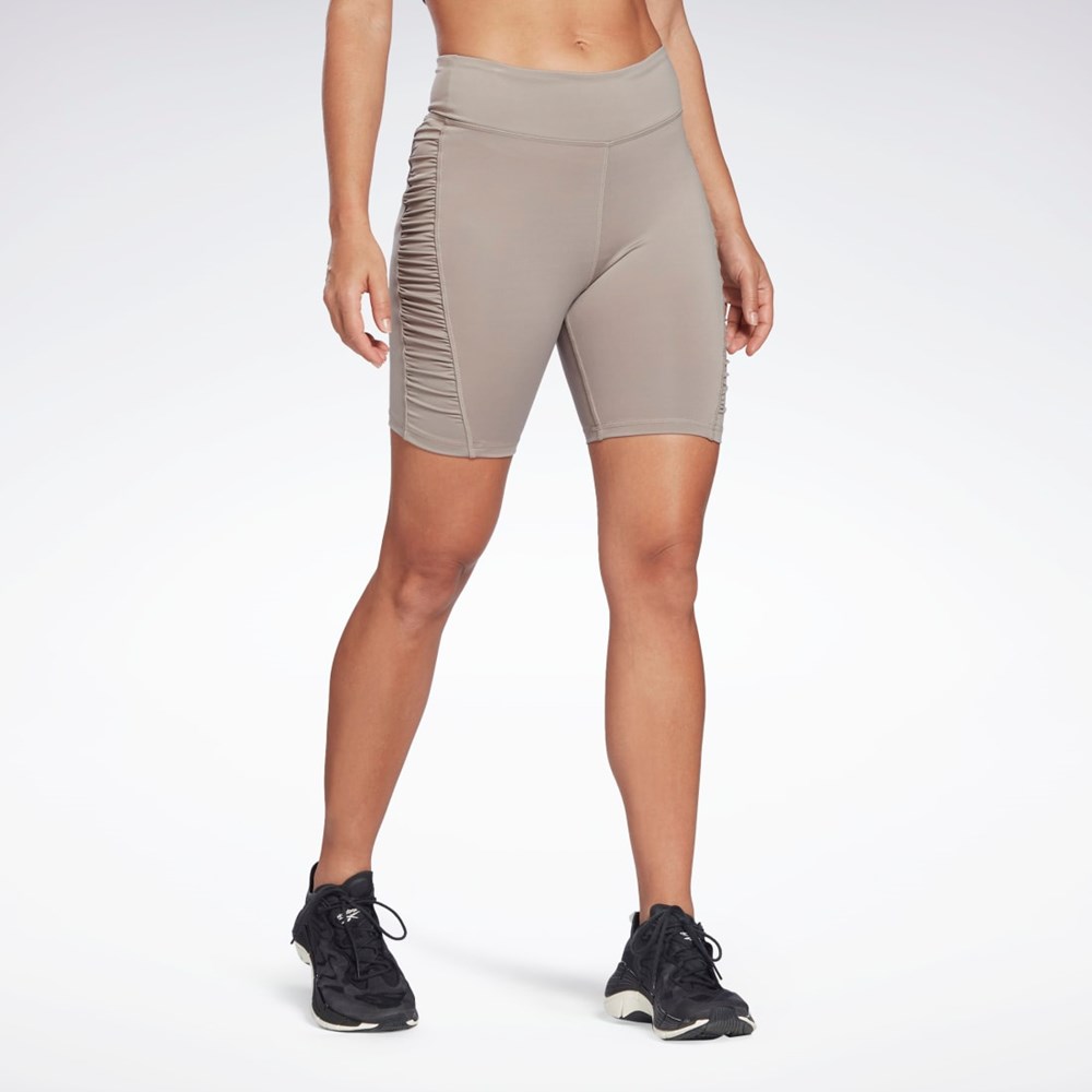 Boulder Grey Reebok Studio Ruched High Rise Legging Shorts | H56373