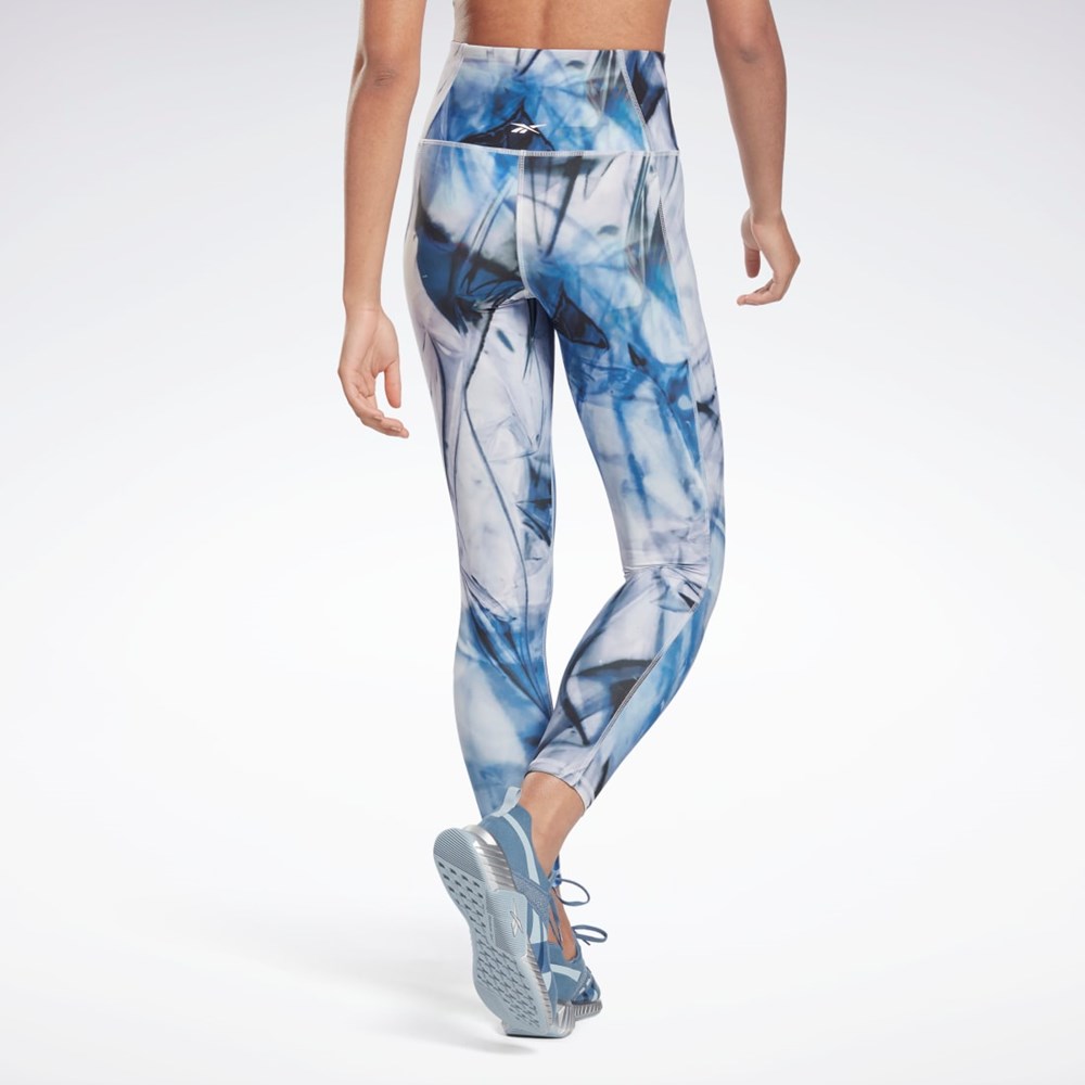 Essential Blue Reebok Lux Bold High-Waisted Liquid Abyss Print Tights | H51857