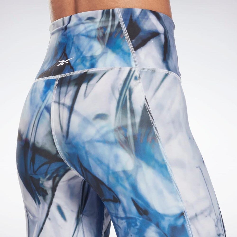 Essential Blue Reebok Lux Bold High-Waisted Liquid Abyss Print Tights | H51857