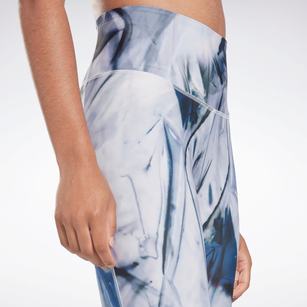 Essential Blue Reebok Lux Bold High-Waisted Liquid Abyss Print Tights | H51857