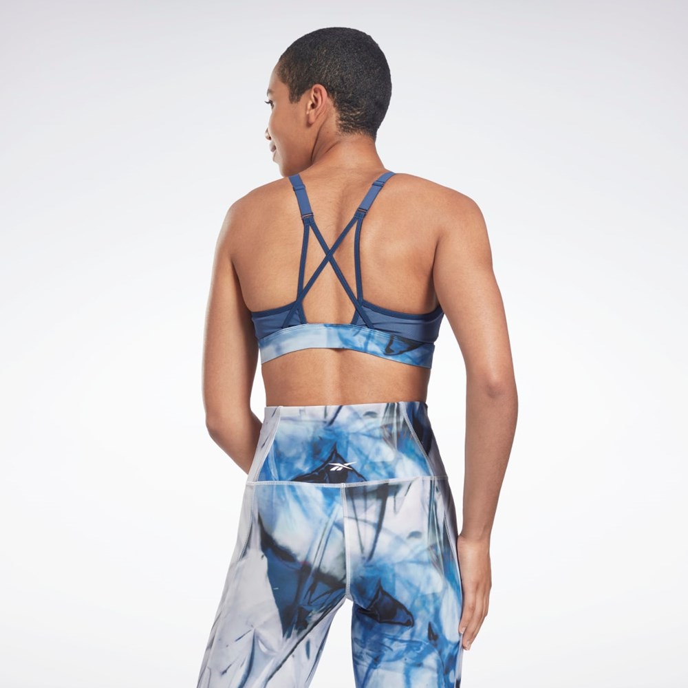 Essential Blue Reebok Lux Strappy Liquid Abyss Print Sports Bra | H51860