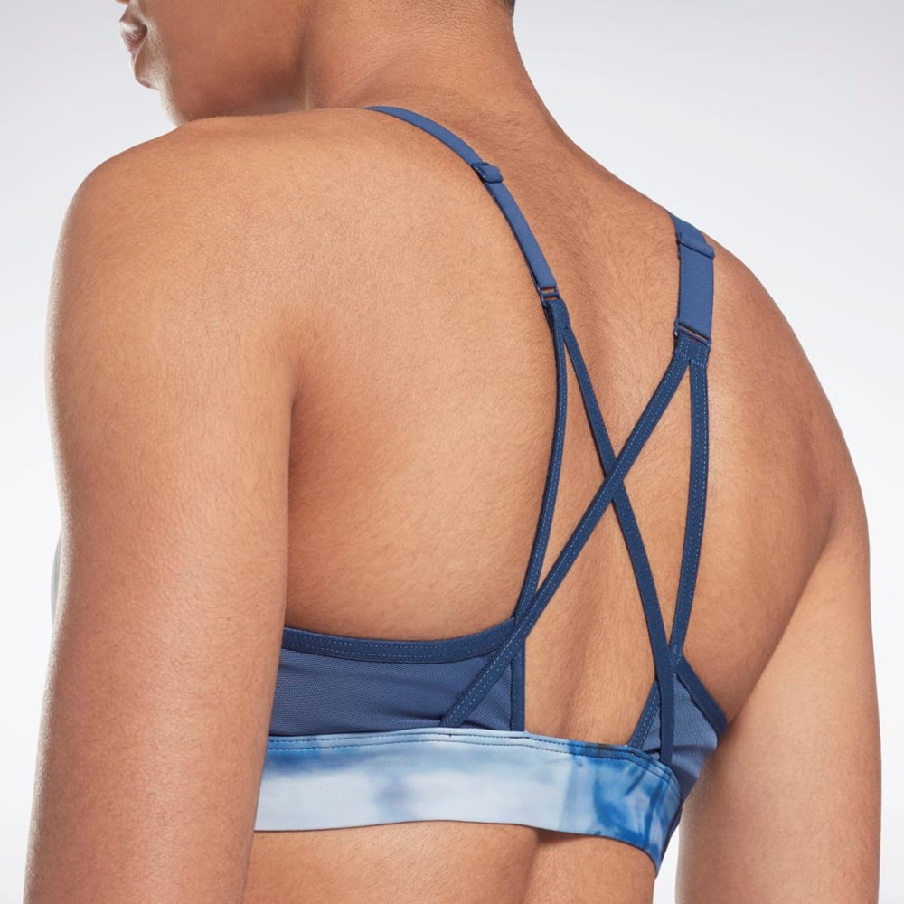 Essential Blue Reebok Lux Strappy Liquid Abyss Print Sports Bra | H51860