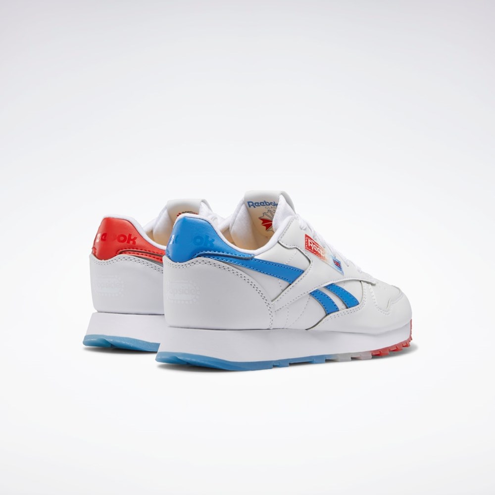 Ftwr White / Echo Blue / Instinct Red Reebok Popsicle Classic Leather Shoes - Grade School | HR1993