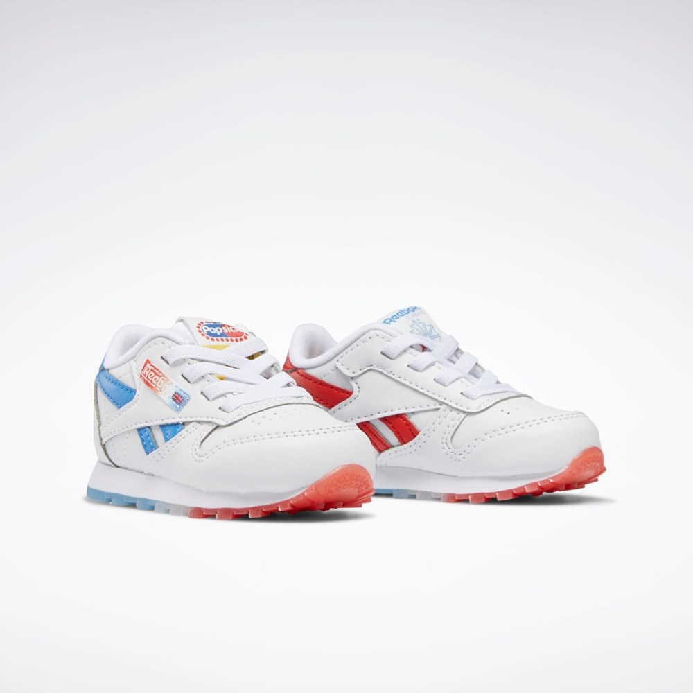 Ftwr White / Echo Blue / Instinct Red Reebok Popsicle Classic Leather Shoes - Toddler | HR1998