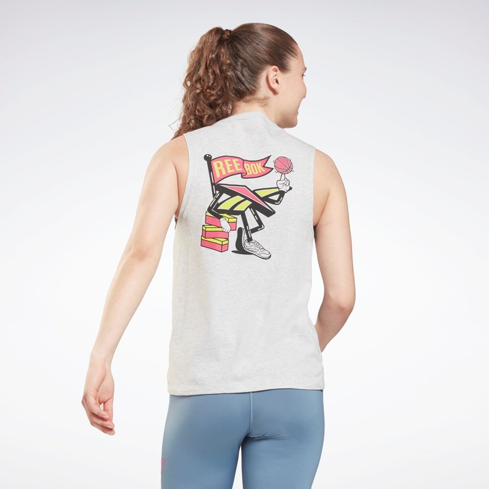 Light Grey Heather Reebok Training Essentials Muscle Graphic Tank Top | GU8353