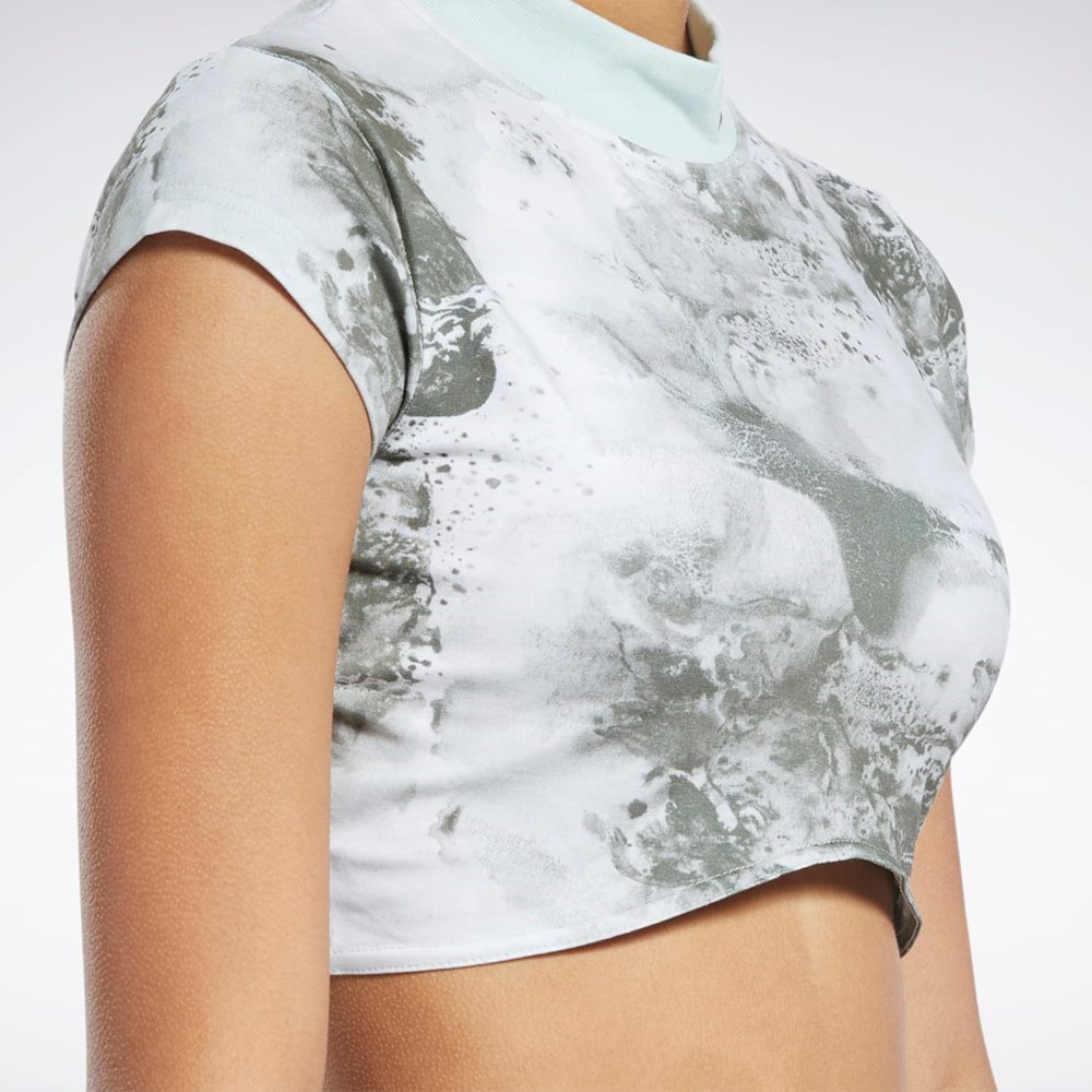 Light Sage Reebok Classics Cloud Splatter-Print Short Sleeve Cropped T-Shirt | H58680