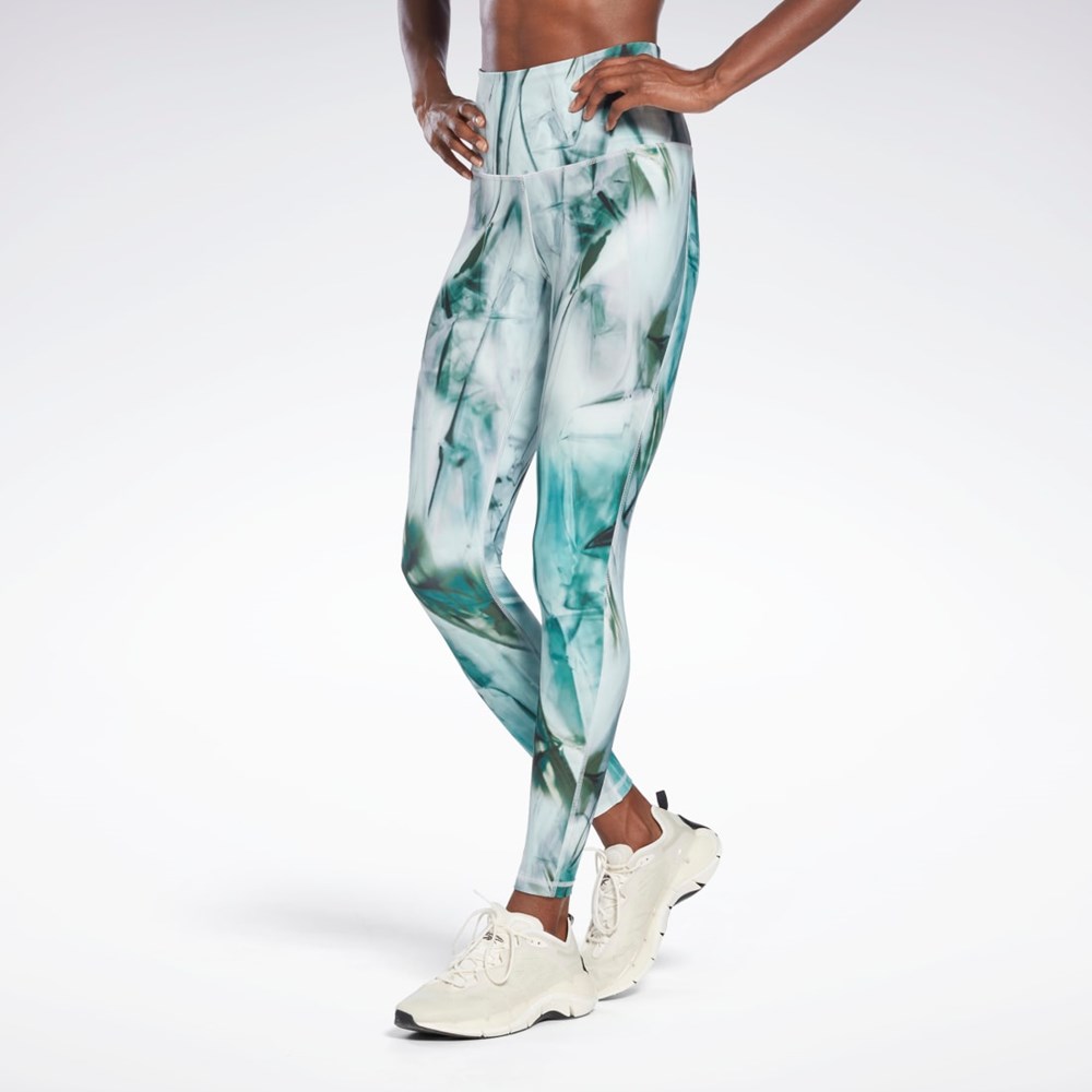 Light Sage Reebok Lux Bold High-Waisted Liquid Abyss Print Tights | H56388