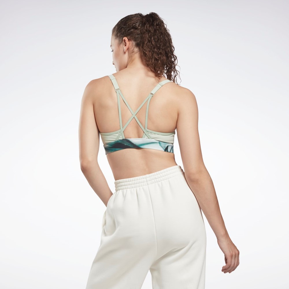 Light Sage Reebok Lux Strappy Liquid Abyss Print Sports Bra | H56387