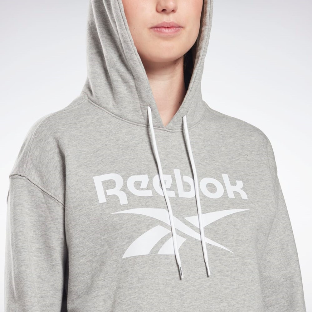 Medium Grey Heather / White / White Reebok Reebok Identity Logo French Terry Hoodie | HB2294