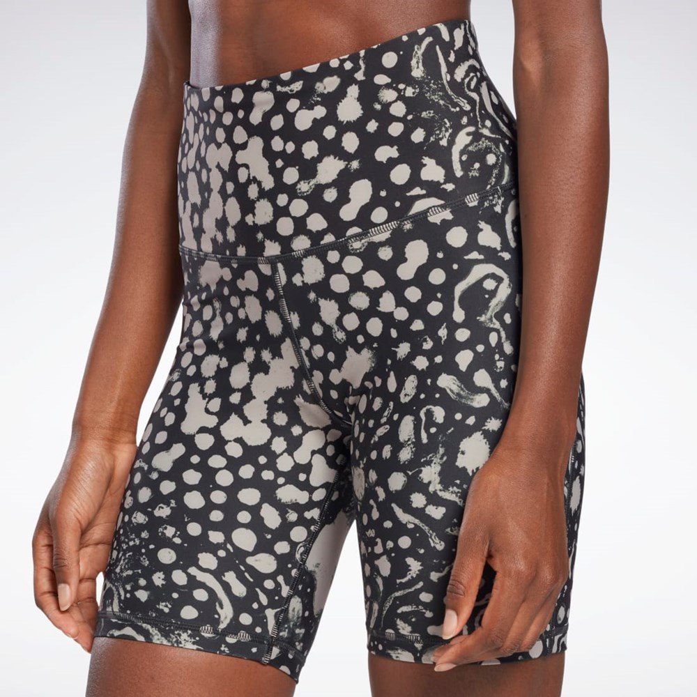 Night Black Reebok Lux Bold High-Waisted Modern Safari Print Shorts | HA0469