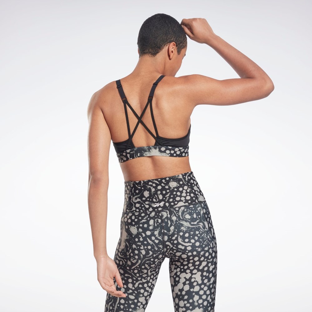 Night Black Reebok Lux Strappy Modern Safari Print Sports Bra | H56372