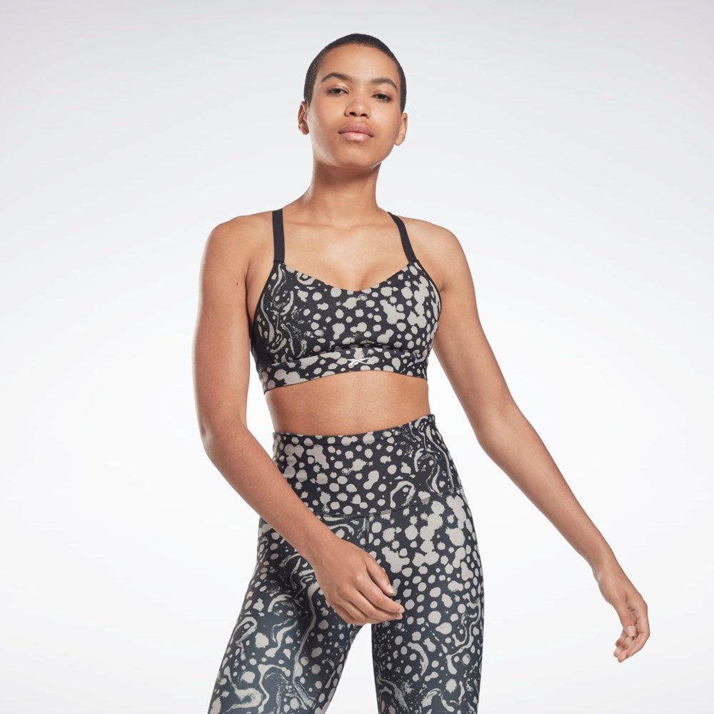 Night Black Reebok Lux Strappy Modern Safari Print Sports Bra | H56372