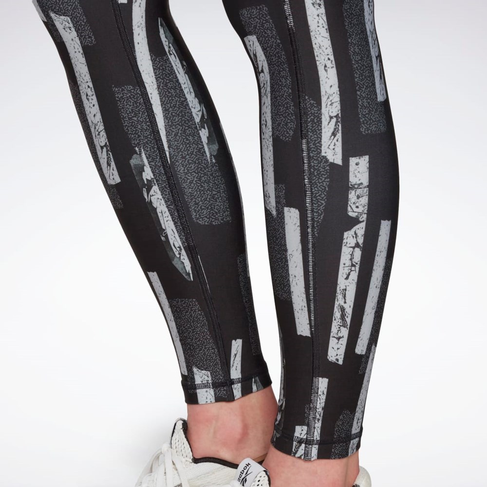 Night Black Reebok MYT Allover Print Tights | HI2368