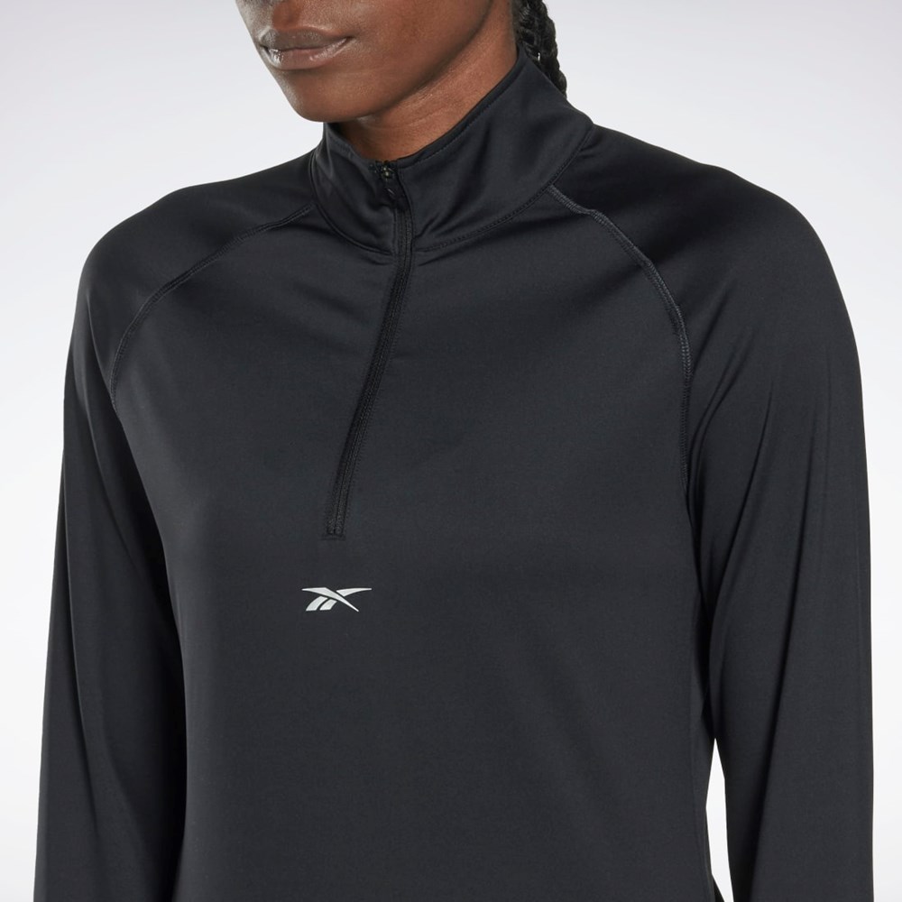 Night Black Reebok Running Quarter-Zip Sweatshirt | HI6934