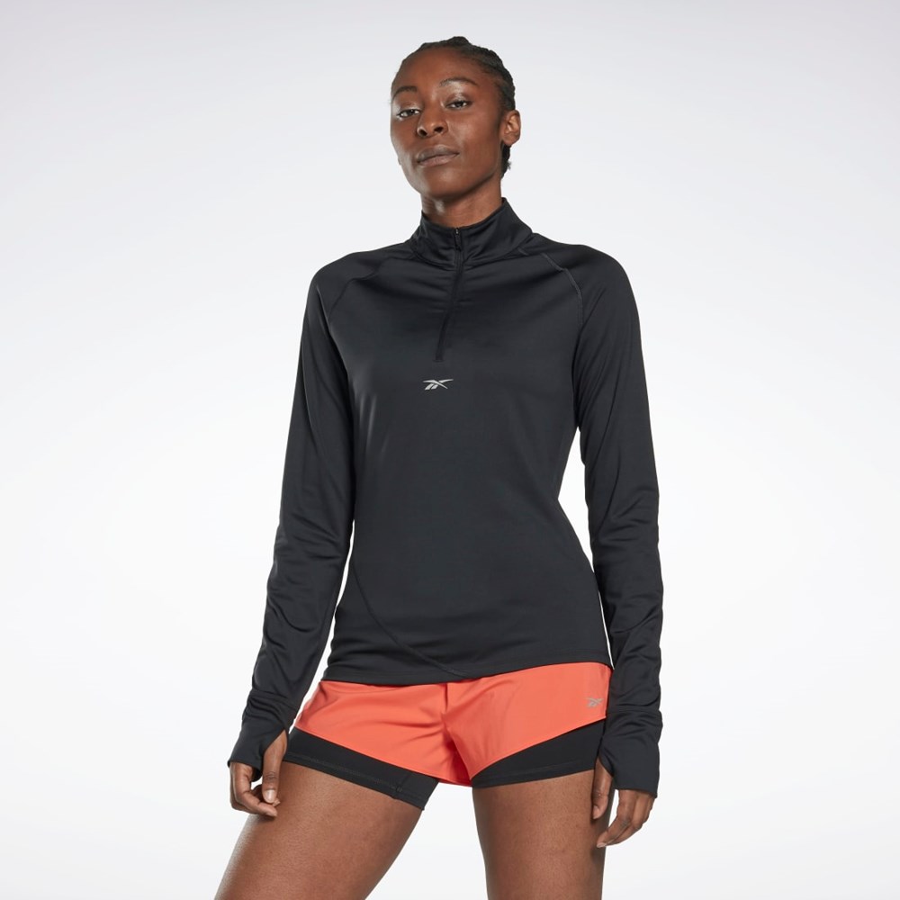 Night Black Reebok Running Quarter-Zip Sweatshirt | HI6934