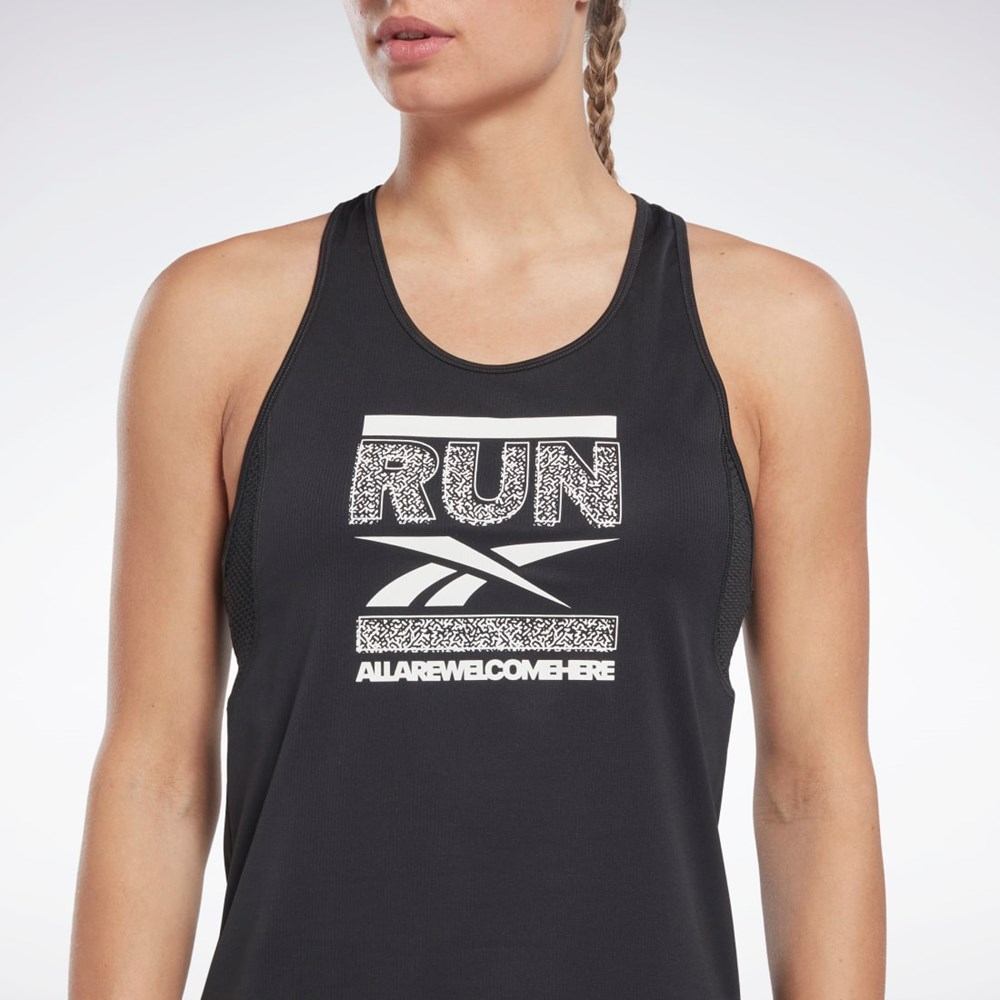 Night Black Reebok Running Speedwick Graphic Tank Top | HI6942