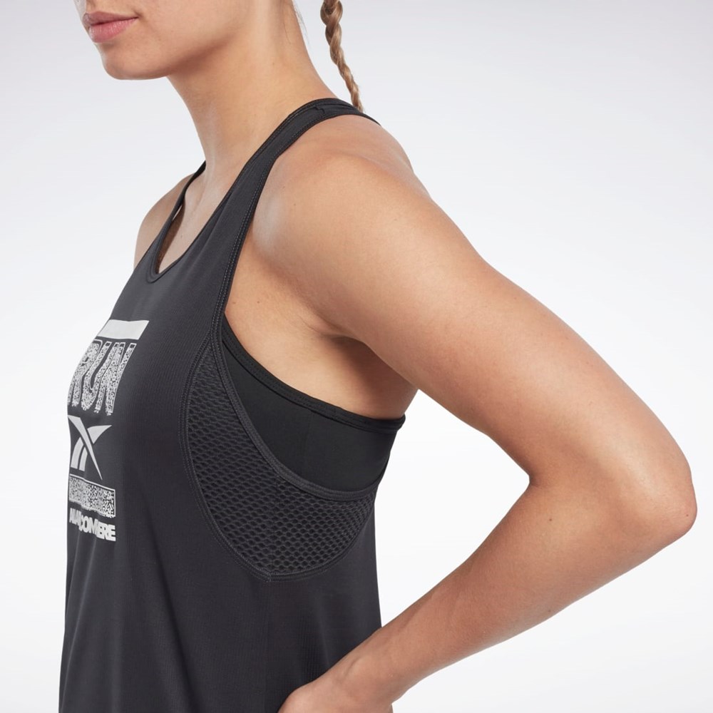 Night Black Reebok Running Speedwick Graphic Tank Top | HI6942