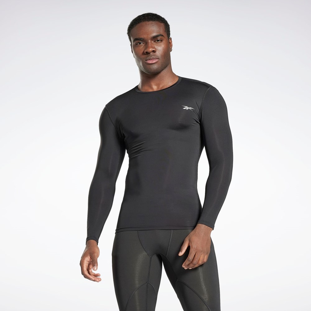 Night Black Reebok Workout Ready Compression Long Sleeve Shirt | HG6379