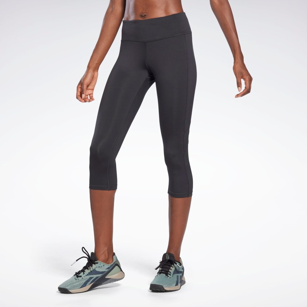 Night Black Reebok Workout Ready Mesh Capri Tights | HA1038