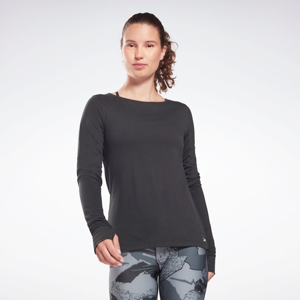 Night Black Reebok Workout Ready Supremium Long Sleeve T-Shirt | H65619