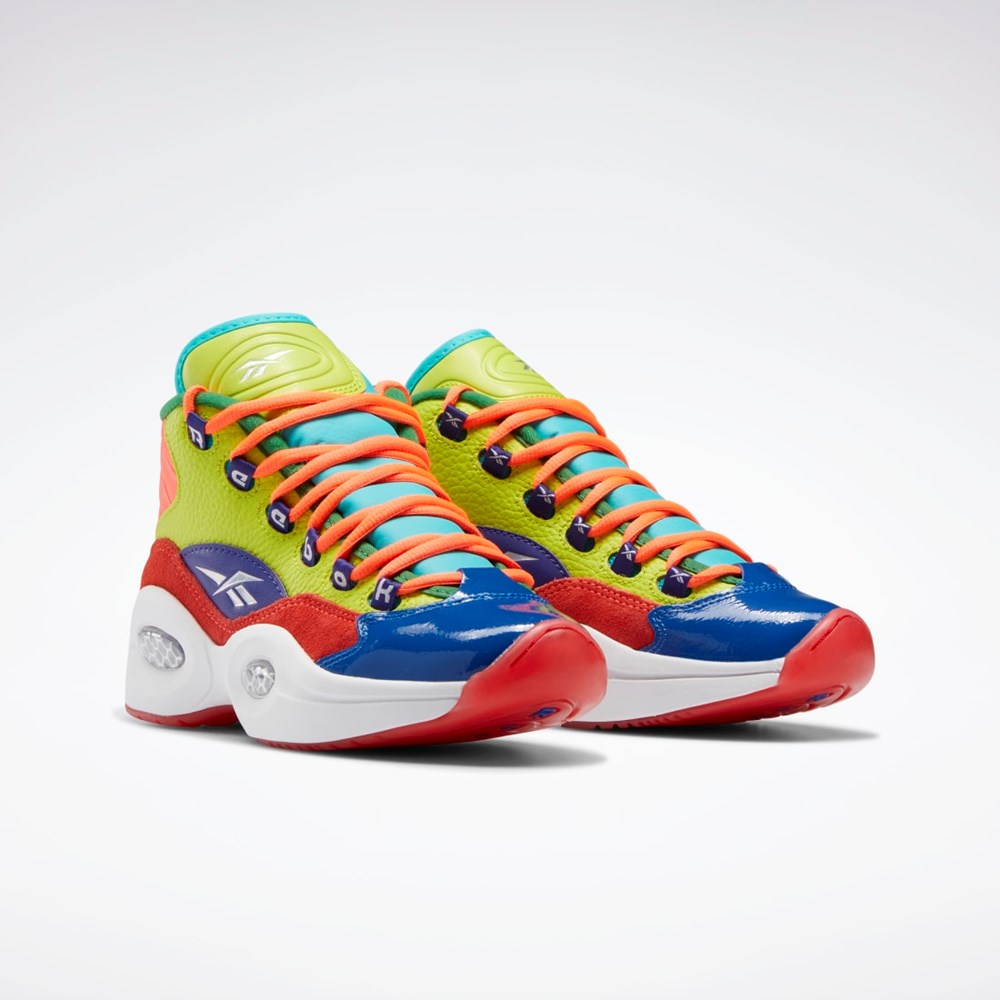 Orange Flare / Acid Yellow / Bold Purple Reebok Question Mid Basketball Shoes - Grade School | HP3005